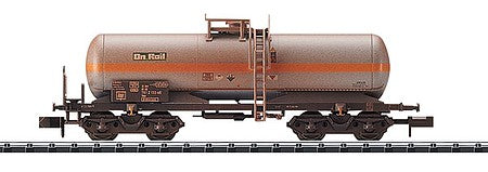 Trix 15582 N Scale Chlorine Gas Tank Car - Ready to Run - Minitrix -- On Rail #2 (Weathered, Era V; gray, orange, black)