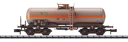 Trix 15583 N Scale Chlorine Gas Tank Car - Ready to Run - Minitrix -- On Rail #3 (Weathered, Era V; gray, orange, black)