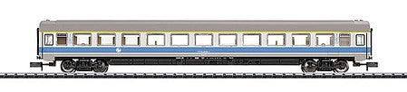 Trix 15593 N Scale Mimara Express 1st Class Coach - Ready to Run - Minitrix -- Slovenian Railways SZ (Era IV; gray, blue)