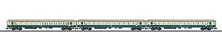 Trix 15639 N Scale Type D796 3-Car Set - Ready to Run - Minitrix -- German Federal Railway (Era IV 1965; ivory, blue)