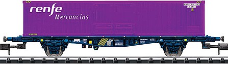 Trix 15649 N Scale Type Lgnss Container Flatcar with 40' Container Load - Ready to Run - Minitrix -- Spanish State Railways RENFE (black, Purple Container)