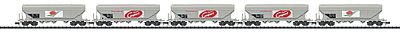 Trix 15668 N Scale French National Railways SNCF Era VI Grain Hopper 5-Pack - Ready to Run -- 3 Cooperl (gray, red Logo) & 2 (gray, pig & green Field Logo)