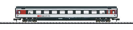 Trix 15672 N Scale Type Bpm EuroCity 2nd Class Coach - Ready to Run - Minitrix -- Swiss Federal Railways SBB/CFF/FFS (Era VI 2018; black, white, red)