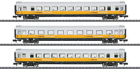 Trix 15673 N Scale Lufthansa Airport Express 3-Car Set - Ready to Run - Minitrix - Exclusiv -- Lufthansa (Era V; white, yellow, blue)