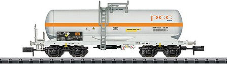 Trix 15706 N Scale 4-Axle Chlorine Gas Tank Car - Ready to Run - Minitrix -- PCC Rokita (Era VI; white, orange)