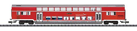 Trix 15775 N Scale Type DBpza 780.1 2nd Class Bi-Level - Ready to Run - Minitrix -- German Federal Railway (Era VI 2003, Hanseatic Express; red, gray, white)