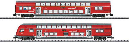 Trix 15776 N Scale Type DABpza 785.1 & DBpbzfa 766.1 Cab Car Set - Ready to Run - Minitrix -- German Federal Railway (Era VI 2003, Hanseatic Express; red, gray, white)
