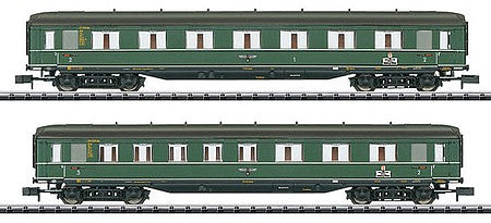 Trix 15802 N Scale Type AB4u-39 1st/2nd & BC4u-39 2nd/3rd Class - Ready to Run - Minitrix -- German State Railroad (Era II; green, black)