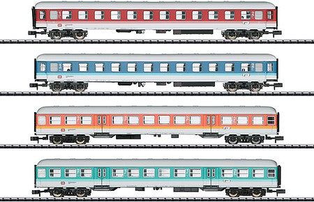 Trix 15806 N Scale New Colors Passenger 4-Car Set - Ready to Run - Minitrix -- German Federal Railway (Era IV-V, Mixed Colors)