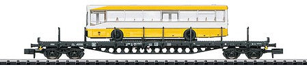 Trix 15861 N Scale Type Rs 684 4-Axle Flatcar with City Bus Load - Ready to Run - Minitrix -- German Federal Railway #1 (Era IV-V, black; Ivory Bus)