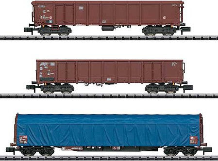 Trix 15869 N Scale Modern German Federal Railroad DB 3-Car Set - Ready to Run - Exclusiv -- 1 Each: Type Tamns 893, Eanos-x 052 Gondola & Rils 652 Sliding-Tarp Boxcar