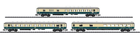 Trix 15880 N Scale German Federal Railway - Era IV 3-Car Add-On Set for #15879 - Ready-to-Run -- 1 Type BDms 273 2nd Class/Baggage, Type Bcm 243 2nd Class, Type WRmh 132 Diner