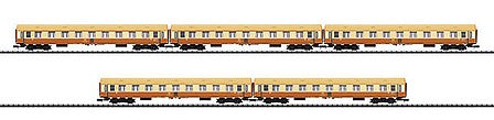 Trix 15883 N Scale Era IV Type Y City Express Cars - Ready-to-Run - Mini-Trix -- German State Railroad (orange, cream)