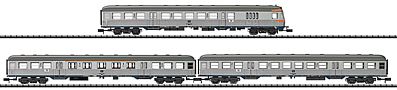 Trix 15888 N Scale Minitrix German Federal Railway Mungsten Bridge Commuter Car pkg(3) -- BDnf 735 Baggage/Cab Car, Bnb 719 2nd Class & Abnb 703 1st/2nd Class (Era IV)