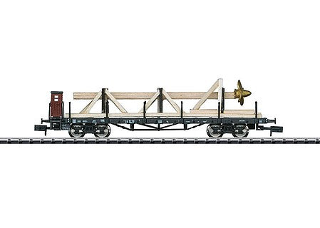 Trix 15928 N Scale Type SSw 07 4-Axle Heavy-Duty Flatcar w/Propeller Load - Ready to Run - Minitr -- German Federal Railway (Era III; black, Boxcar Red)