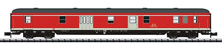 Trix 15981 N Scale Type Dd 498.2 Bicycle Transport Car - Ready to Run - Minitrix -- German Federal Railway - Regio (Era V 1997; red, white, gray; Bicycle Logo)