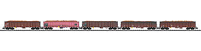 Trix 15990 N Scale Eanos High-Side Gondola w/Tractor & Trailer 5-Pack - Ready to Run - Minitrix -- Swiss Federal Railways SBB/CFF/FFS (Sugar Beets Load, Era VI; Weathered Brown)