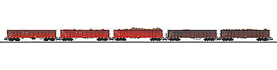 Trix 15993 N Scale Eanos High-Side Gondola 5-Pack - Ready to Run - Minitrix -- German Federal Railway (Era VI, Boxcar Red)