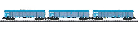 Trix 15994 N Scale Type Ealnos High-Side Gondola w/Wood Chip Cover 3-Pack - Ready to Run - Minitr -- Dutch State Railways NS #1855 (Era V, blue)