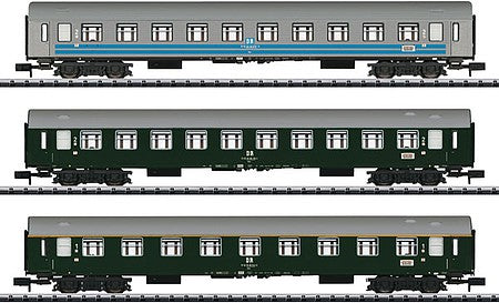 Trix 15995 N Scale Type UIC Y 3-Car Set - Ready to Run - Minitrix -- German State Railroad (Era IV Early 1980s, Baltic-Orient Express Schemes)