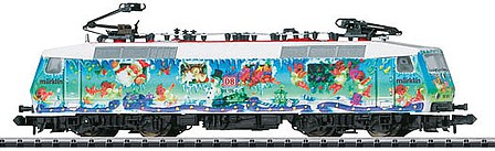 Trix 16025 N Scale Class 120 Electric - Standard DC - Minitrix -- German Federal Railway (Marklin Art Christmas Scheme, Era V 1996; blue, red)