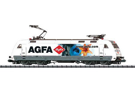 Trix 16084 N Scale Class Re 101 Electric w/Sound & DCC -- German Federal Railway (Era V, Agfa Film Ad; white, black, blue, red)