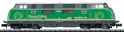 Trix 16221 N Scale Class V 200 Diesel Locomotive - Standard DC - Mini-Trix -- Brohltal Railroad BE #220 053 der (Era VI; green, gray)