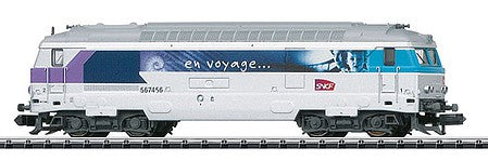 Trix 16702 N Scale Class BB 67400 Diesel - Standard DC - Minitrix -- French State Railways SNCF (Era VI, En Voyage Scheme; blue, gray, purple)
