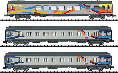 Trix 18209 N Scale Type BPw4yg, AB4yse and B4ylwe 3-Car Set - Ready to Run - Minitrix -- German Federal Railroad DB (Era III 1959, green, gray)