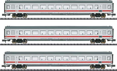 Trix 18215 N Scale Type Bvmz 186.0, Bpmz. 857.0, ARkimbz Bistro 3-Car Set - Ready to Run - Mini -- German Railroad, Inc. DB AG (Era VI 2013, white, red, gray)