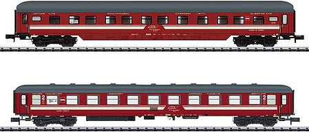 Trix 18253 N Scale Type WLAB Sleeper, Type Bc Sleeper Set - Ready to Run - Minitrix -- Hungarian National Railways MAV (EC Venezia, Era V 2009, blue, white, gray)