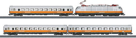 Trix 21680 HO Scale Lufthansa Airport Express Train-Only Set w/Sound & DCC -- Class 103 Electric & 3 Cars (Era V 1991, white, yellow, blue)