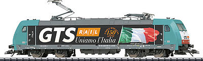 Trix 22610 HO Scale Class E 483 Electric Locomotive with Sound & DCC -- GTS Rail Italy (Era VI; Teal, gray; Large GTS & Italian Flag)