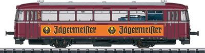 Trix 22954 HO Scale Class VT 54 Diesel Railcar w/Sound & DCC -- Kahlgrund Transportation (Era IV 1970; red, orange; Jagermeister Ad)