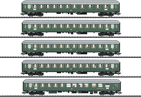Trix 23132 HO Scale D96 Isar-Rhone 5-Car Passenger Set - Insidr - Set #1 -- German Federal Railway (Era III 1965; green, gray)