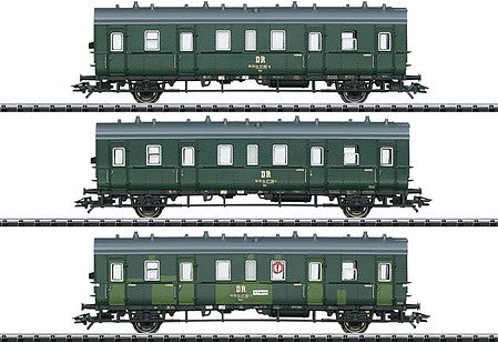Trix 23323 HO Scale 1 Type Baatr & 2 Type Baa Passenger Cars - Ready-to-Run -- German State Railroad DR (Era IV 1970; green, gray)