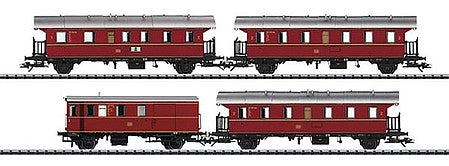Trix 23476 HO Scale German Federal Railway - Era III Thunderbox 4-Car Passenger Set - Ready-to-Run -- 2 Bi 2nd Class, 1 ABi 1st/2nd Class & Pwif-41/52 Cab/Baggage (red, silver)