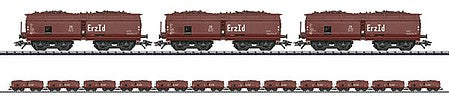 Trix 24120 HO Scale Type Oot/Ootz 44Erz Ir Ore Hopper w/Load 12-Pack - Ready to Run -- German Federal Railway (Era III 1952, Boxcar Red)