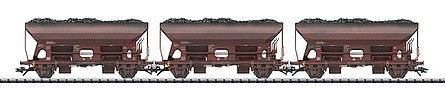 Trix 24123 HO Scale Type Otmm 70 Dump Car pkg(3) - Ready-to-Run -- German State Railroad (Era IV 1983, Weathered; Boxcar Red)