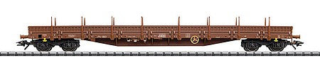 Trix 24124 HO Scale Type Res Low Side Flatcar - Ready to Run -- German State Railroad (Era IV, Weathered; Boxcar Red)
