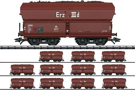 Trix 24129 HO Scale Type OOtz 41 Erz IIId Hopper with Load pkg(12) - Ready-to-Run -- German Federal Railway (Era III 1960s, Boxcar Red)