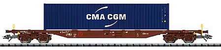 Trix 24133 HO Scale Type Sgnss 539.8 Container Flatcar with 40' Container Load - Ready-to-Run -- Czech State Railroad CD (Era VI 2015; Boxcar Red Flatcar; CMA-CGN Container)