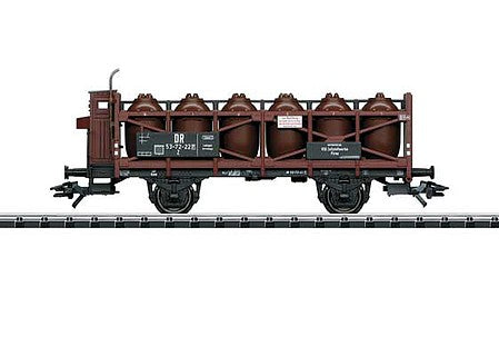 Trix 24135 HO Scale 2-Axle Acid Canister Transport Car - Ready to Run -- German State Railroad (Era III 1960; Boxcar Red, black)