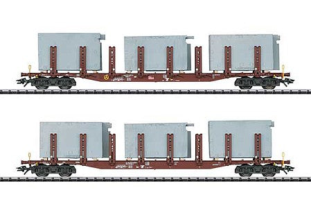 Trix 24141 HO Scale Type Snps 719 4-Axle Flatcar with Bathing System Load pkg(2) - Ready-to-Run -- German Federal Railway (Era IV, Boxcar Red)