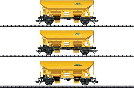 Trix 24168 HO Scale Type Fcs Side-Dump Car pkg(3) - Ready-to-Run -- German Railroad Track Construction DBG (Era VI, yellow)