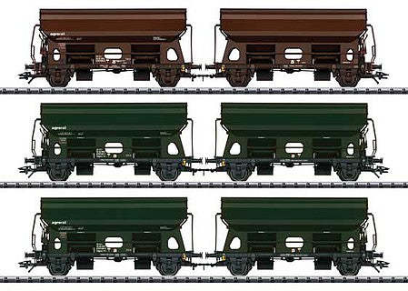 Trix 24169 HO Scale Type Tds Dump Car with Hinged Roof pkg(6) - Ready-to-Run -- Railco, A.S. (Czech Republic, Era VI, 2019; 2 Green, 4 Boxcar Red Cars)