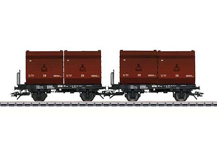 Trix 24175 HO Scale 2-Axle Flatcar with Two 24-Cubic-Meter Coke Containers pkg(2) - Ready-to-Run -- German Federal Railway (Era IV; black, Boxcar Red)
