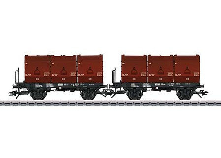 Trix 24177 HO Scale 2-Axle Flatcar with Three 12-Cubic-Meter Coke Containers pkg(2) - Ready-to-Run -- German Federal Railway (Era IV; black, Boxcar Red)