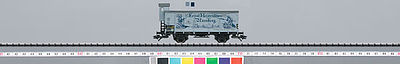 Trix 24714 HO Scale Type G02 Boxcar with Pewter Toy Stand - Ready-to-Run - 2014 Marklin Museum Car -- Ernst Heinrichsen Pewter Figures (Era III; gray, blue; German Lettering)
