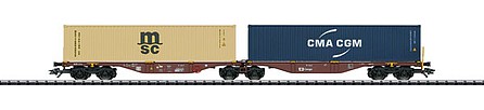 Trix 24800 HO Scale Type Sggrss 80 Articulated Container Car with 2 40' Containers - Ready to Run -- Czech State Railroad CD (Era VI, Boxcar Red; MSC, CMA-CGM Containers)